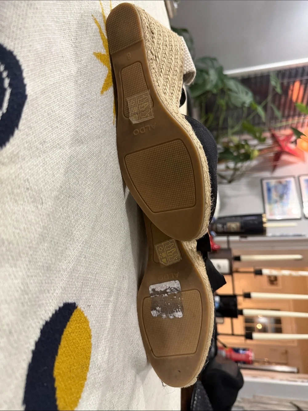 ALDO Black Espadrille Wedge Sandals with Ankle Tie Detail